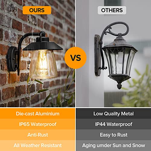 Lutec Outdoor Indoor Wall Lantern, Farmhouse Barn Wall Sconce Lighting Fixture,Matte Black Finish Anti-Rust Wall Mount Light, Waterproof Wall Lamp With Clear Glass For Porch, Exterior, Patio #TOP3
