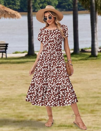 Image of Zeagoo Women Summer Midi A Line Dress Short Sleeve Casual Flowy Tiered Beach Long Sundress with Pockets 2026 Vacation Travel