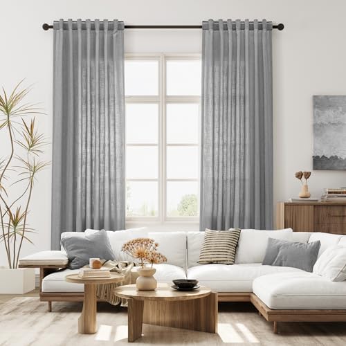 Image of Joywell Extra Long Linen Curtains 120 Inches Long for Living Room Grey