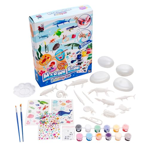 Fun Express DIY Marine Sea Life Sculpture and Rock Painting Kit for Kids, All in One Kids Craft Kit, Birthday and Everday Gifts, Great for Creative Acitivity for Home and School