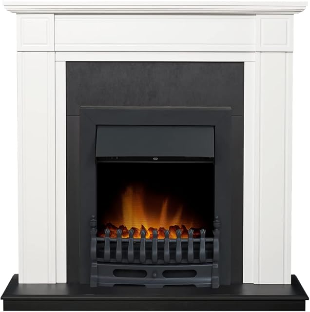 Adam Georgian Fireplace Suite in Pure White with Blenheim Electric Fire in Black, 39 Inch