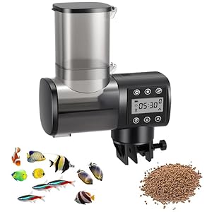 Automatic Fish Feeder, 500ml Auto Fish Food Dispenser with Timer, Aquarium Tank Auto Feeder with LCD Display for Weekend Holiday Vacation, Battery Not Included