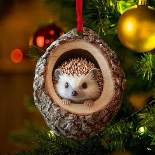 Miniatura 3 de Colgantes Acrílicos Para Árbol De Navidad, Adornos De Navidad De Animales, Mapache, Búho, Ardilla, Erizo, Conejo, Pájaro, Diseño De Agujero De Árbol, Adornos Colgantes Para Árbol De Navidad 2d Para