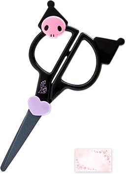 SanrioOriginal Face Shaped Scissors Japan Import - Includes Cherry Blossom Message Card Kuromi
