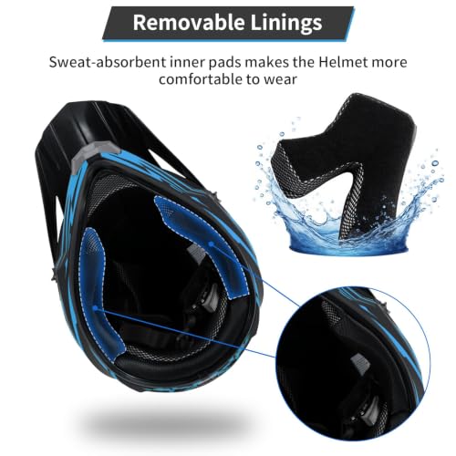 Youth Kids Motocross Helmet DOT Approved, Adult ATV Dirt Bike Off-Road Full Face Motorcycle Helmet with Goggles Gloves Mask for Boys Girls,Lightweight Breathable for Riding (Racing Blue, X-Large) by TIANDU - Used condition - Image 3