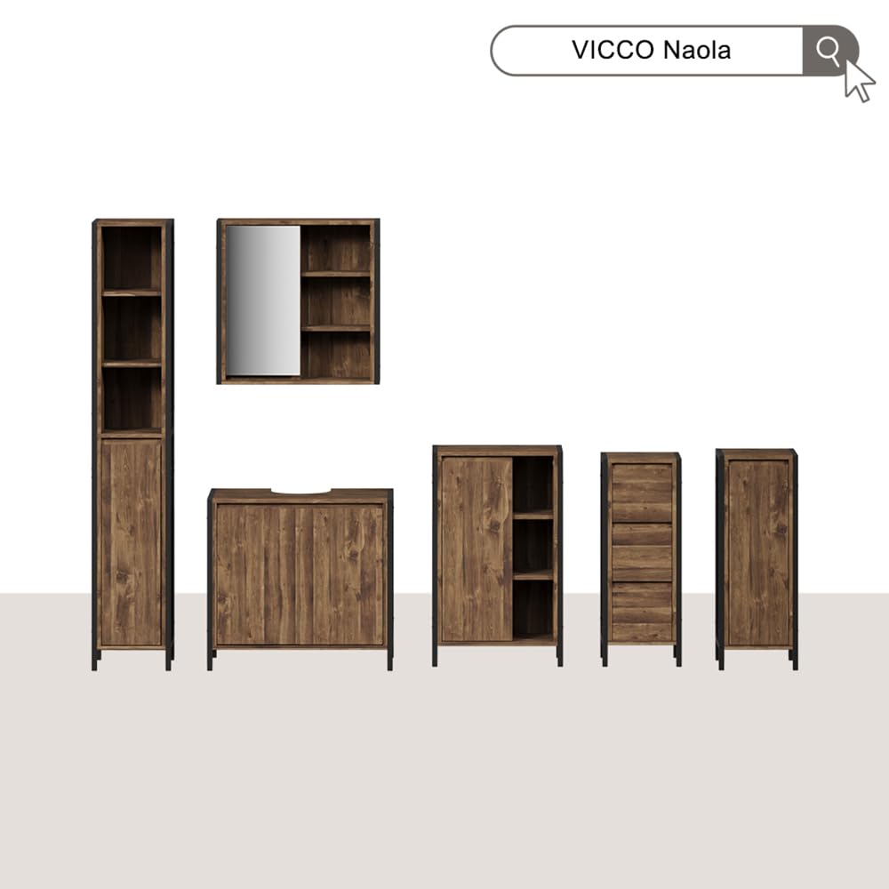 Vicco Mobile sottolavabo per bagno Naola, Quercia/nero, 70 x 65 cm | con 2 scomparti chiusi, per la conservazione di articoli da bagno e asciugamani