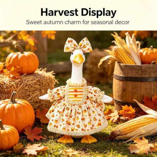 ZoyyJoolye Candy Corn Porch Goose Dress with Striped Bib and Bow for Fall — view 5