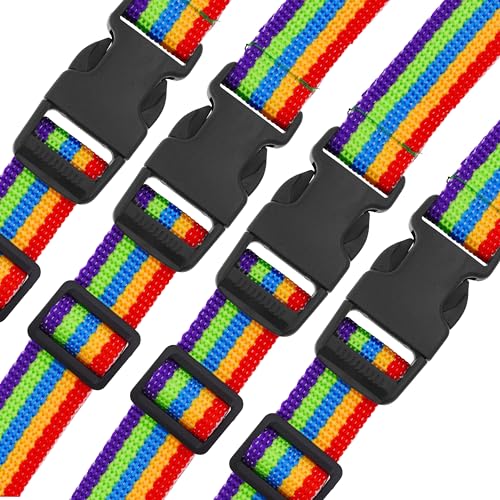 Image of Mandala Crafts 4 PCs Rainbow Adjustable Bag Buckle Straps Belt with 1 Inch Quick Side Release Clips 86 Inch Nylon Webbing - Utility, Packing, Suitcases, Sleeping Bags, Backpacks, Luggage Straps