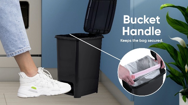 Image of Superio Slim Step On Pedal Plastic Trash Can, Waste Bin for Under Desk, Office, Bedroom, Bathroom, Kitchen (2.5 gal) (Black)