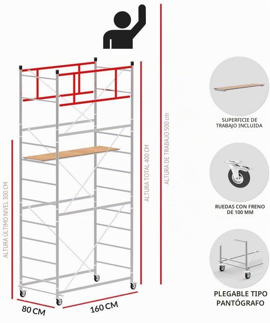 Andamio de acero con una altura de trabajo de 5,0m - Modèle TERNO 1 - Made in Italy - SCEDIL