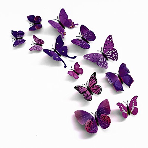 3D Butterfly 12PCS Stickers Making Stickers Wall Stickers Crafts Butterflies (Purple)