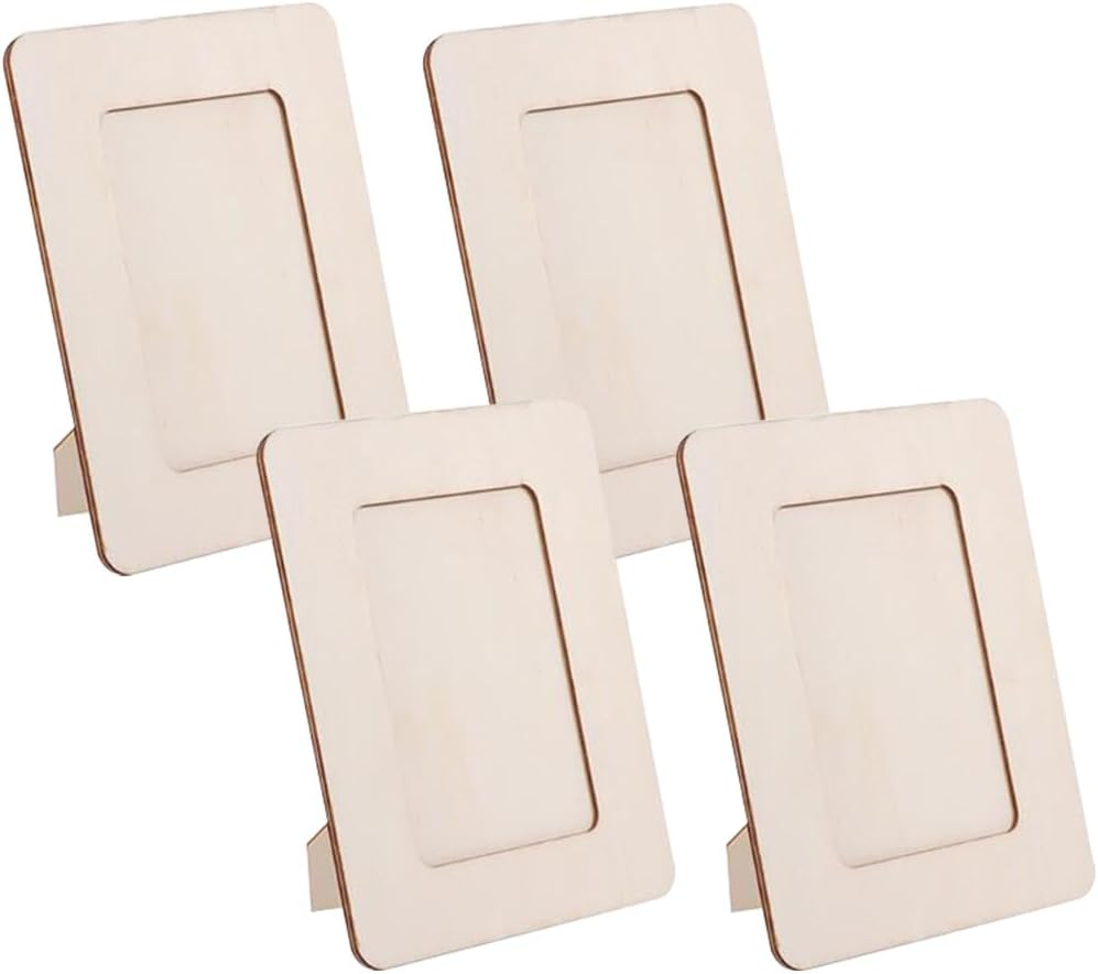 VALICLUD 4pcs Diy Wooden Photo Frames - Unpainted Wooden Photo Frames - Can Be Displayed Standing Or Hung on The Wall - Perfect for Kids' Crafts, Birthdays, And School Art Projects - 6 Inches