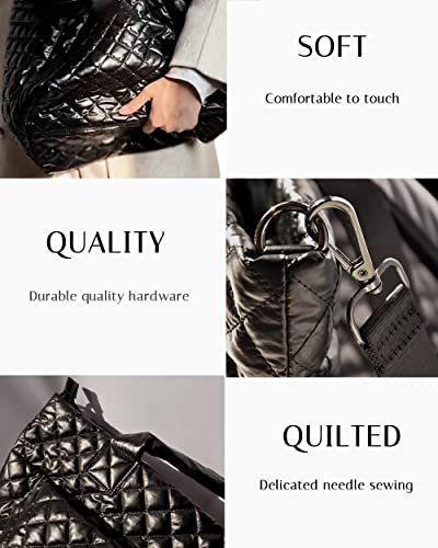 Hsitandy Quilted Tote Bag For Women,Weekender Bag,Light Nylon Quilted Crossbody Shoulder Bag For Travel,Work(Black) #TOP3