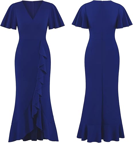 Miniatura 8 de CARROTMOB Vestidos formales para mujer cuello en V volantes cóctel fiesta boda invitada de boda con abertura lateral