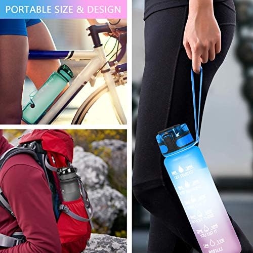 flintronic 1000ml Leakproof Best Sports Water Bottle Leak Proof, BPA Free Tritan Plastic Eco-Friendly Drink Bottles with Filter & Time Marker, One Click Flip Lid, Lid for Gym Yoga Fitness Camping