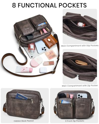 Image of Bluome Crossbody Purse for Women Multi Pocket Crossbody Bag with 3 Front Pockets Leather Shoulder Bag Everyday Travel Bag