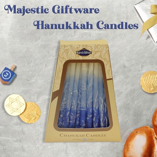 Majestic Giftware Multicolor Hanukkah Candles - CP18 | 45 Dripless Handcrafted Chanukah Candles for All 8 Nights of Hanukkah | Manufactured by Safed Candle Company in Israel (Dipped Blue/White)