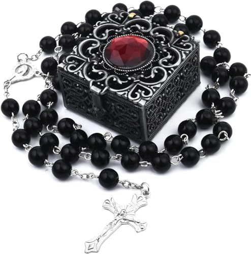 ONRAGT Rosario Hombre Mujer, Rosarios de Comunion Niño Niña, Rosario con Caja de Metal, Recuerdos Bautizo Collar de Rosario para Familiares, Amigos, Niños Perfecto Regalo