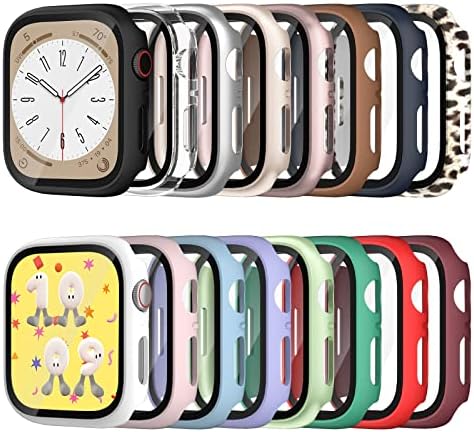 Commuter 16 Pack Apple Watch Series 8 41mm Screen Protector, Hard PC Ultra-Thin Protective Face Cover with Built-in Tempered Glass Film, Black
