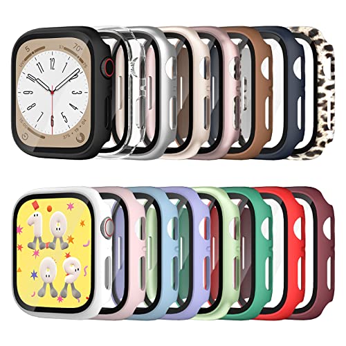 COMMUTER [16 Pack] for Apple Watch Series 9/8/7 Screen Protector 45mm (2023 NEW) Hard PC Ultra-Thin Protective Face Cover Built-in Tempered Glass Film for Apple Watch 9/8/7 45mm