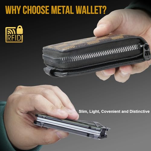 Image of 1T Tactical Minimalist Slim Wallet with Moeny Clip, Front Pocket RFID Blocking Wallet Cash Holder, Versatile Credit Card Orgainzer, ID Card Badge Holder for Men, Green, One size, Metal Mini Wallet