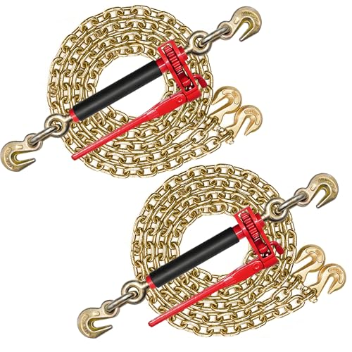 Krytonel Load Binder & Grade 70 Chain Kit, 5/16" x 10 ft Transport Chains with Folding Handle Binders, 4,700 lb Working Load, 2 Pack by Krytonel - Used condition - US$111.43