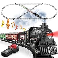 Hot Bee Train Set, Remote Control Train Toys with Luxury Track & Glowing Passenger Carriages, Metal Christmas Tree Train with Smoke, Light and Sound, Toy Train Set for 3 4 5 6 7+ Years Old Boys Gifts