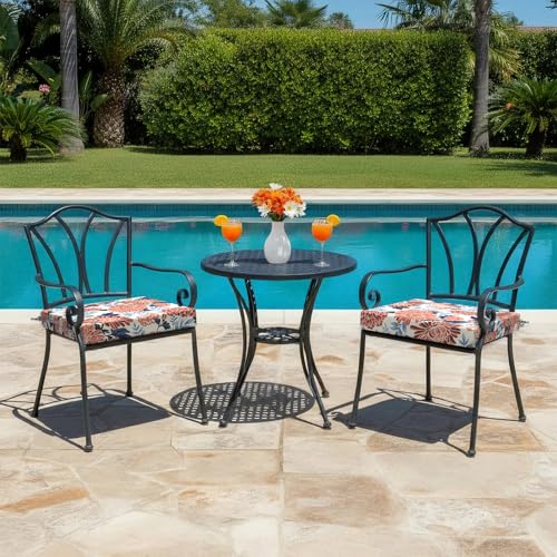 LVTXIII Outdoor Chair Cushions, Water Repellent Patio Furniture Cushions Outdoor Chair Pads with Ties for Dining Chairs and Garden Furniture, 22"x22"x3" Set of 2, Red Chrysanthemum by LVTXIII - Used condition - Image 4