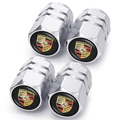Car Tire Valve Stem Caps for Porsche Panamera Cayenne Macan Boxster Taycan Cayman 718 911 Automobiles Dust Caps Compatible with Car TiresAlloy Leak-Proof Valve Cover