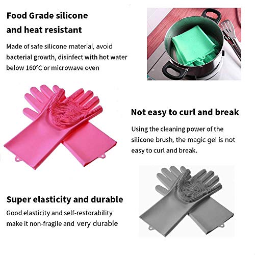 Image of Magic Dishwashing Gloves with Scrubber, Silicone Cleaning Reusable Scrub Gloves for Wash Dish, Kitchen, Bathroom (Black)