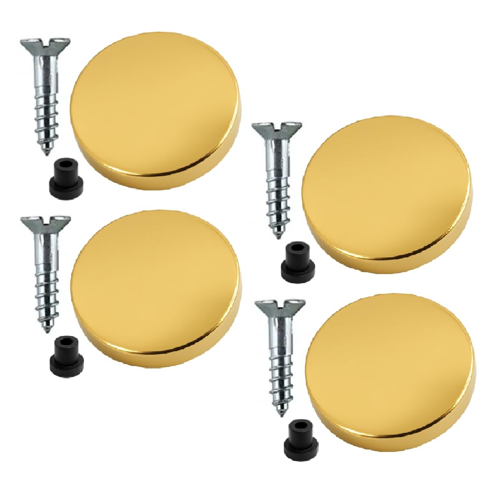 Zinc Mirror Screws 19mm with Rubber Washers โ Pack of 4 with 25mm Polished Brass Flat Decorative Caps