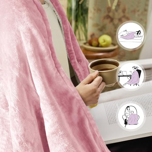 ALLYOULAND Heated Blanket Throw 50"x60", ETL & FCC Certified Electric Blanket with 3-Hour Timer Auto-Off & 5 Heating Levels, Overheat Protection, Machine Washable - Pale Pink — view 5