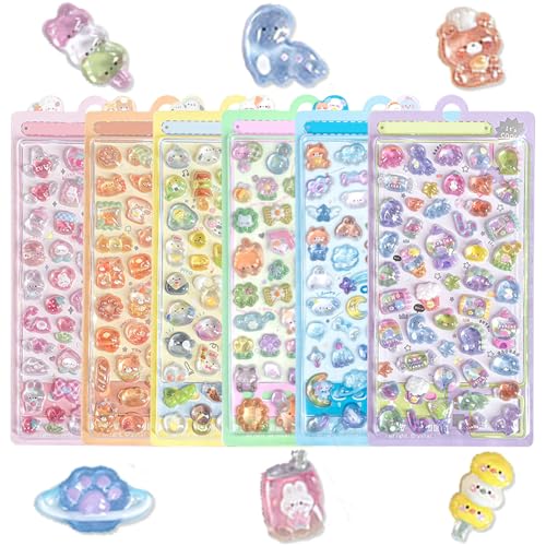 【6枚セット】 3Dシール ぷっくり ぷくぷくシール 可愛い ぷくぷく デコシール 立体ステッカー ケーキ パンダ 透明 エポキシ樹脂 手帳用 日記帳用 ごほうび DIYクラフト用 女の子 男の子のサムネイル