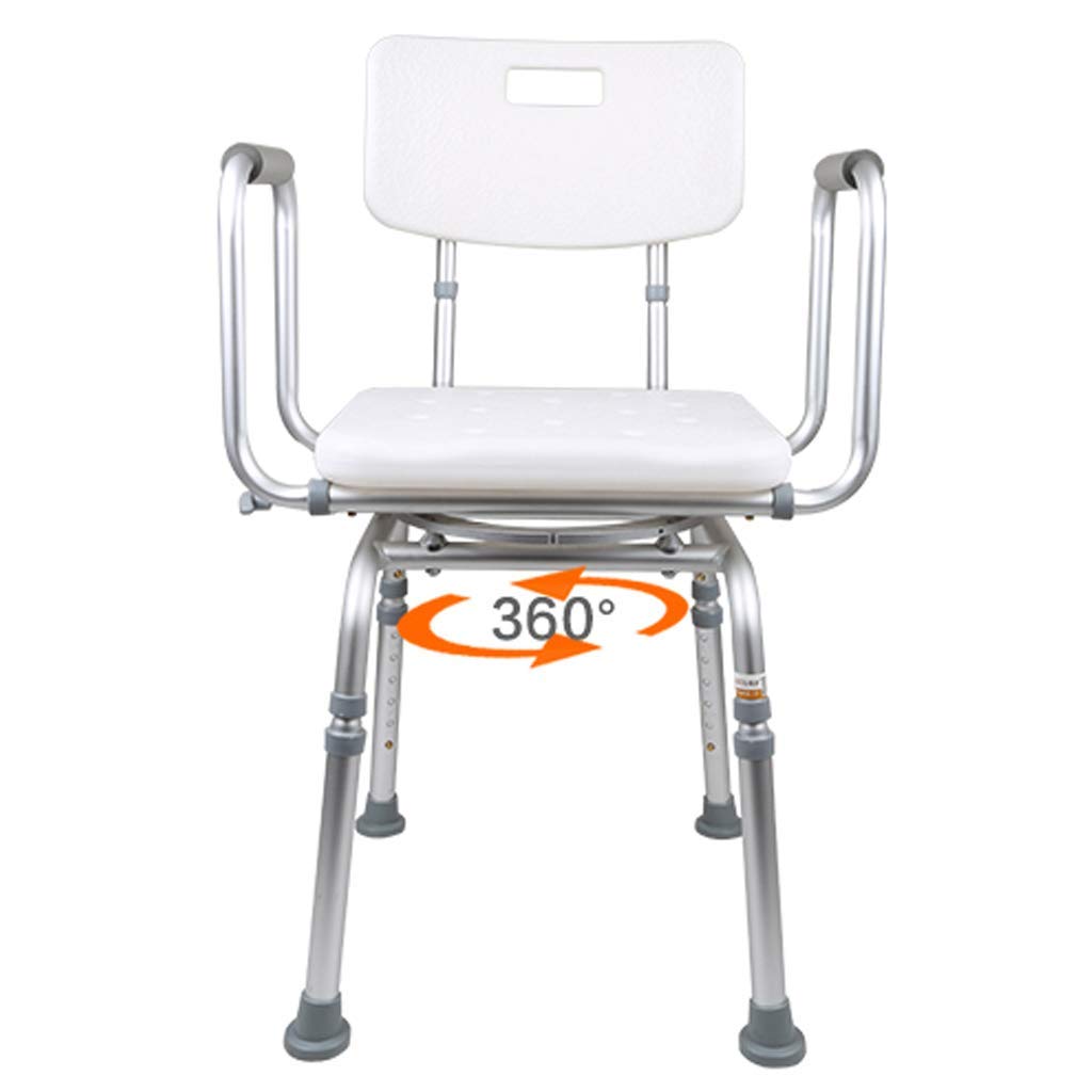 Silla de Ducha, Asiento de Taburete Giratorio de Altura Ajustable, Silla elevadora de bañera Blanca con Brazos