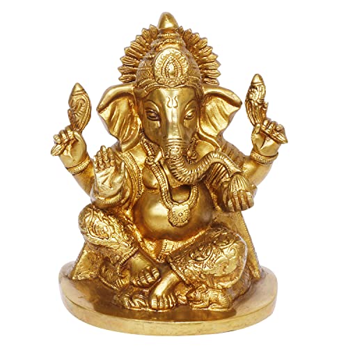 Kartique Ganesh de latón Bhagwan Idol Ganesha Estatua Ganpati Murti para decoración de entrada del hogar Diwali regalo altura 7 pulgadas color dorado Cover