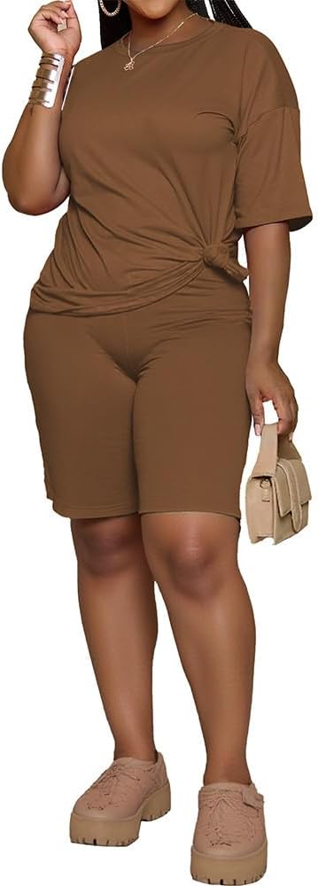 PINSV 2 Piece Sets for Women Summer Casual Short Sleeve Top and Short Workout Jogger Sets - Image 6