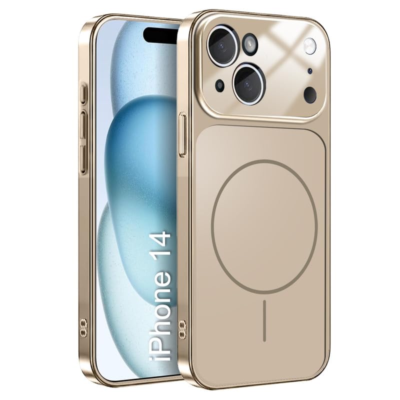 Image of LuxuryKase Converter Case for iPhone 14 | Premium Protective MagSafe Cover | iPhone 17 Pro Series Style Design | in Built Camera Guard | Wireless Charging Compatible - Gold