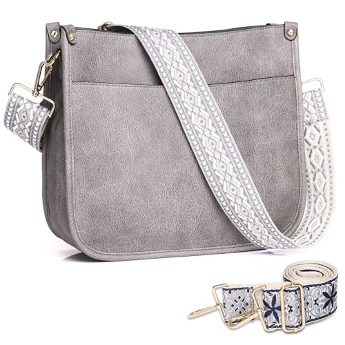 Image of AUYOCO Vegan Leather Crossbody Bags for Women, Crossbody Purse with Guitar Strap Zipped Pockets Handbag Shoulder Bag