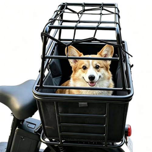 Panier arrière Robuste pour vélo pour Chiens et Chats, Cage de Transport Ajustable pour Animaux avec Housse et Serrure, Panier Multifonction pour Animaux, Courses et Usage Quotidien