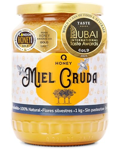 Ganadora de Oro - Paris Raw Honey Awards 2025 - Miel Pura de Abeja 1kg, Cruda, Natural, sin Pasteurizar, sin Azúcar - QHoney: Productos de Abeja de Calidad