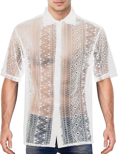 Chemise en dentelle homme transparente et légère à col en V profond