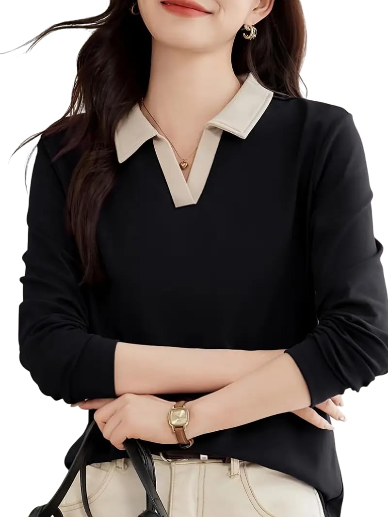 fery london Women’s Matty Fabric Polo T-Shirt | Full Sleeve Casual T-Shirt | Soft Comfortable Korean Style Trendy Top for Women Officewear-picture-39