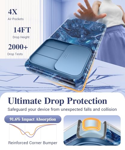 Image of GVIEWIN for Samsung Galaxy S26 Ultra Case, [Slide Camera Cover & Built-in HD Screen Protector] [2 Front Frames] Shockproof Military Grade Protective Marble Phone Case for S26 Ultra 6.9 inch (Star Abyss)