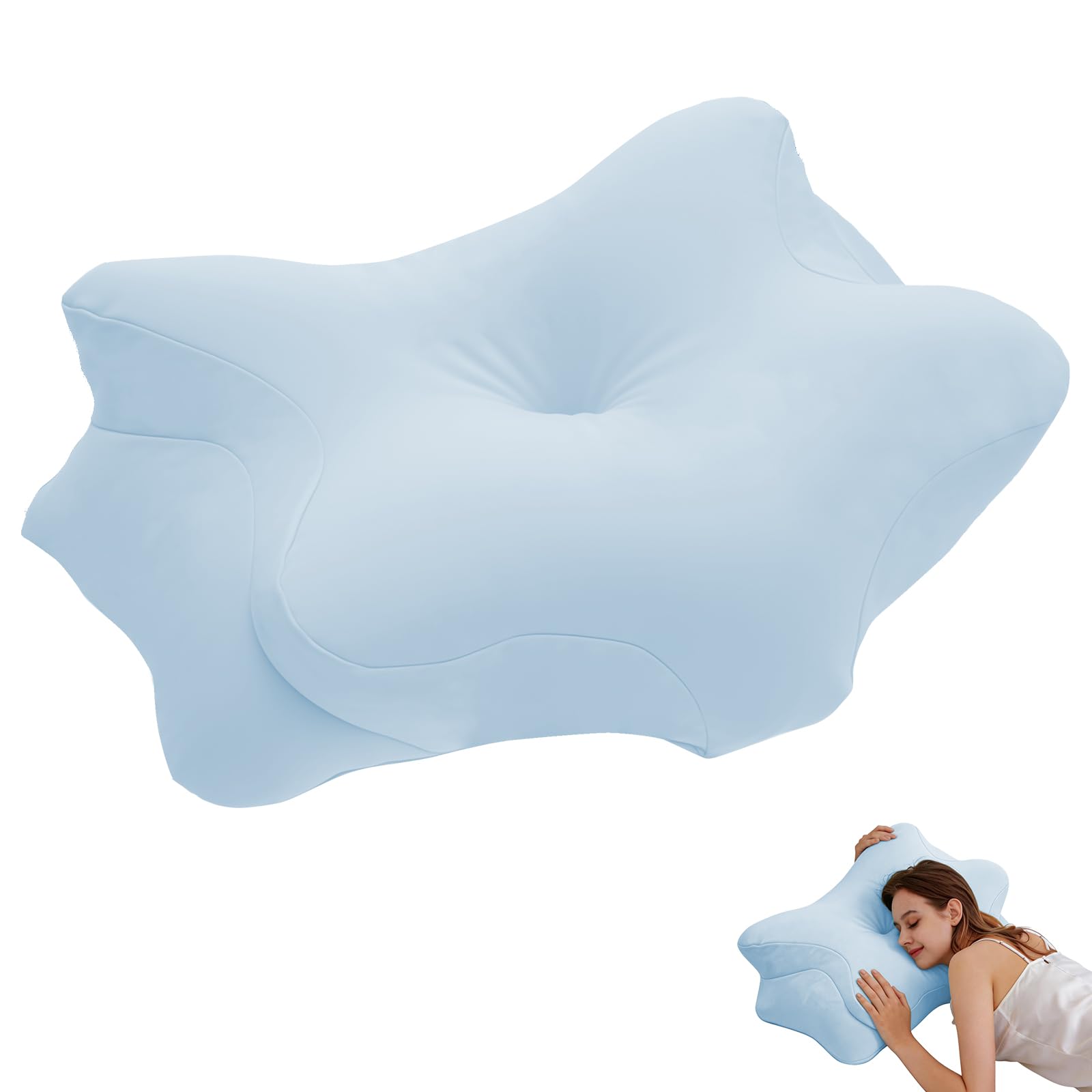 Cervical Pillowcase for Butterfly Shaped Memory Foam Neck Support Pillows, Breathable Ergonomics Pillow Cover with Zipper, Replacement Case for 63x42.5cm Sleeping Pillows (Cover Only)(Sky Blue)
