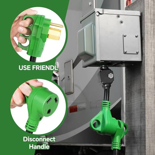 Image of 50A to 30A RV Adapter & Surge Protector for Campers, Trailers - NEMA 14-50P to TT-30R Plug with Circuit Breaker, ETL-Listed 18.5 Inch