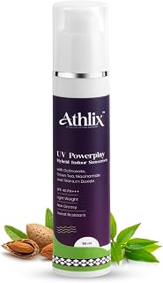 Athlix Sports Zinc based Sunscreen SPF 40 PA+++ with Niacinamide & Green Tea | Sweat-Resistant Lightweight, Non Greasy & N... Price In India