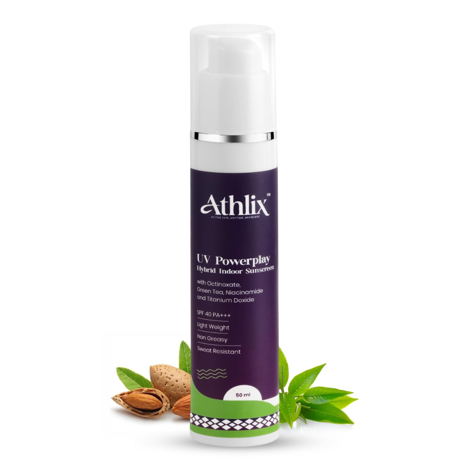 Athlix Sports Zinc based Sunscreen SPF 40 PA+++ with Niacinamide & Green Tea | Sweat-Resistant Lightweight, Non Greasy & N...
