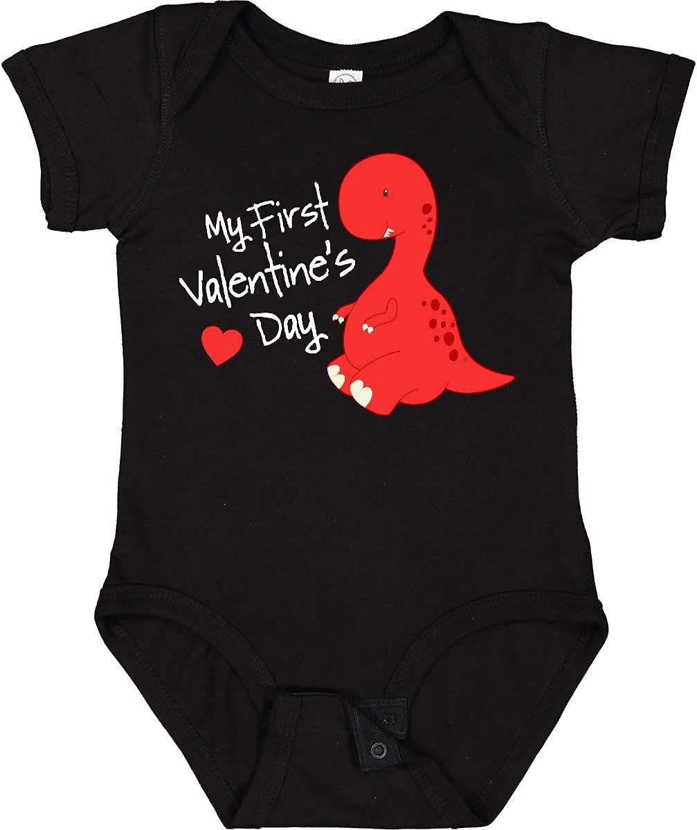 inktastic My First Valentine's Day Red Dinosaur with a Heart Baby Bodysuit