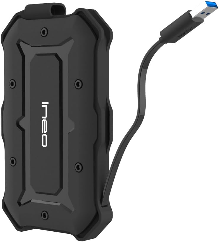 ineo 2.5" USB 3.0 Rugged Waterproof & Shockproof IP66 External Hard Drive Enclosure for 2.5 inch 9.5mm & 7mm SATA HDD SSD (MIL-STD 810 Certified) [T2566-I]