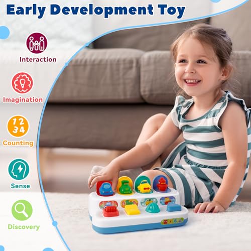 Tovol Zerky Montessori Ursache-Wirkung Spielzeug 12 Monate, Baby Druckknopf Pop-up Tier Spielzeug, Interaktive Sinnes Spielzeuge für Kleinkinder 1 2 3 (Transportfahrzeug)